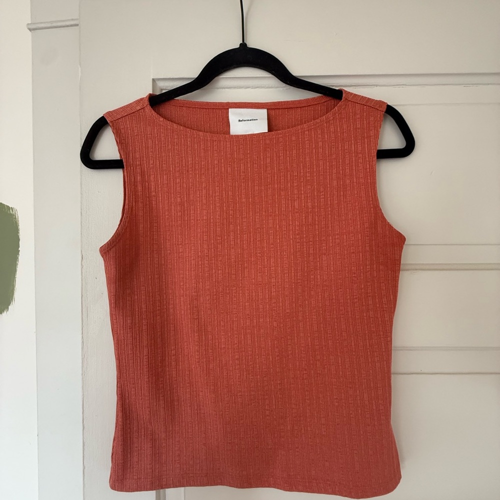 Reformation Ribbed Tank Top in Coral